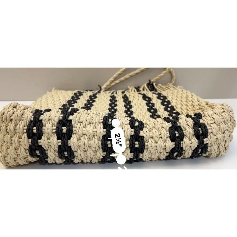 NWT Haute Hippie tan with black stripes raffia straw tote bag